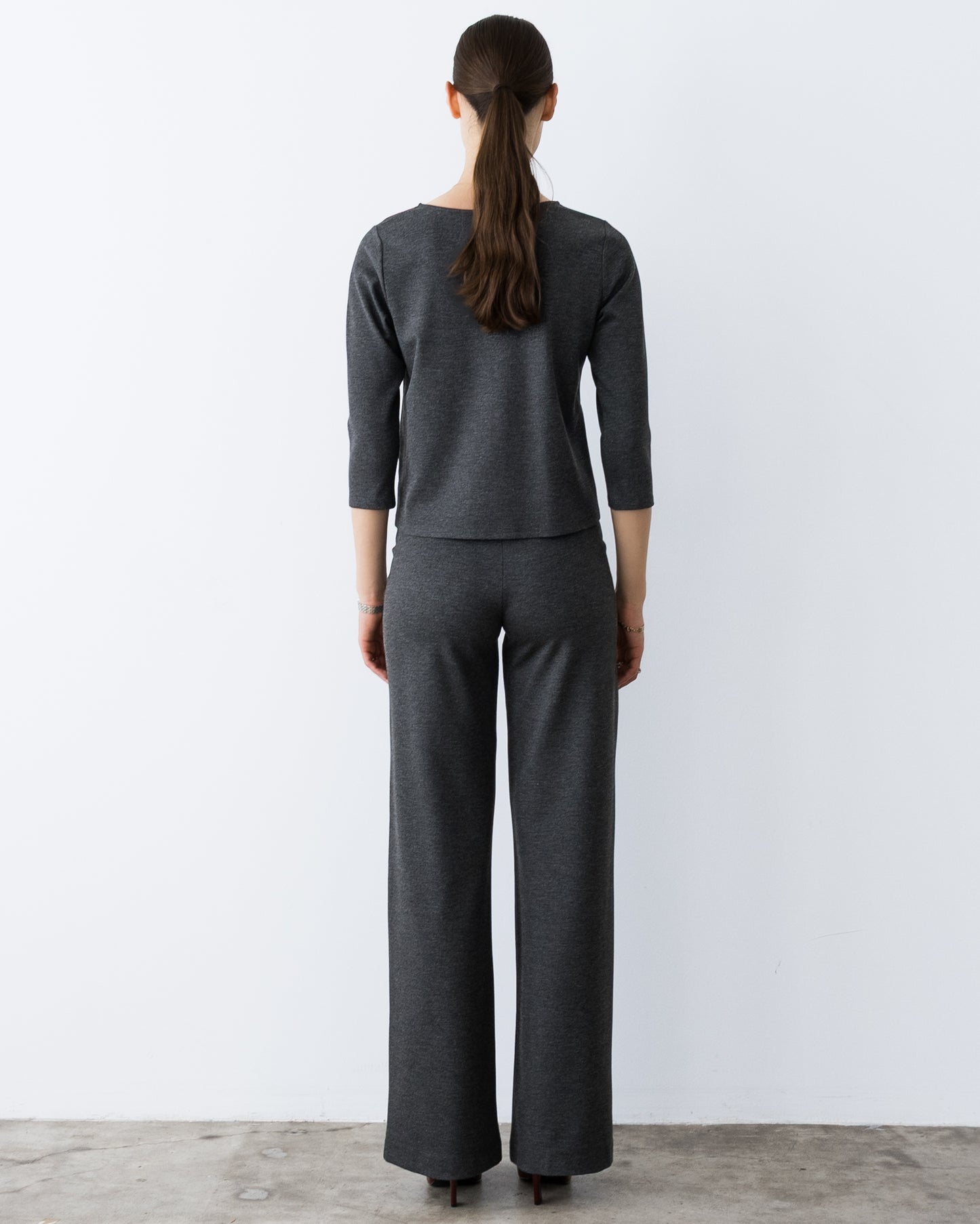 Charcoal Ponte Knit 3/4 Sleeve Top