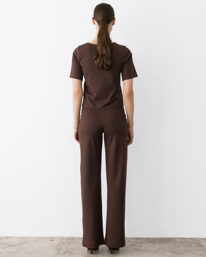 Chocolate Ponte Knit Extended Short Sleeve Top