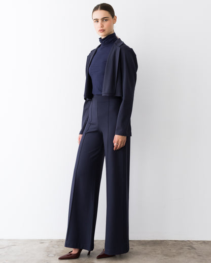 Navy Ponte Knit Boxy Blazer