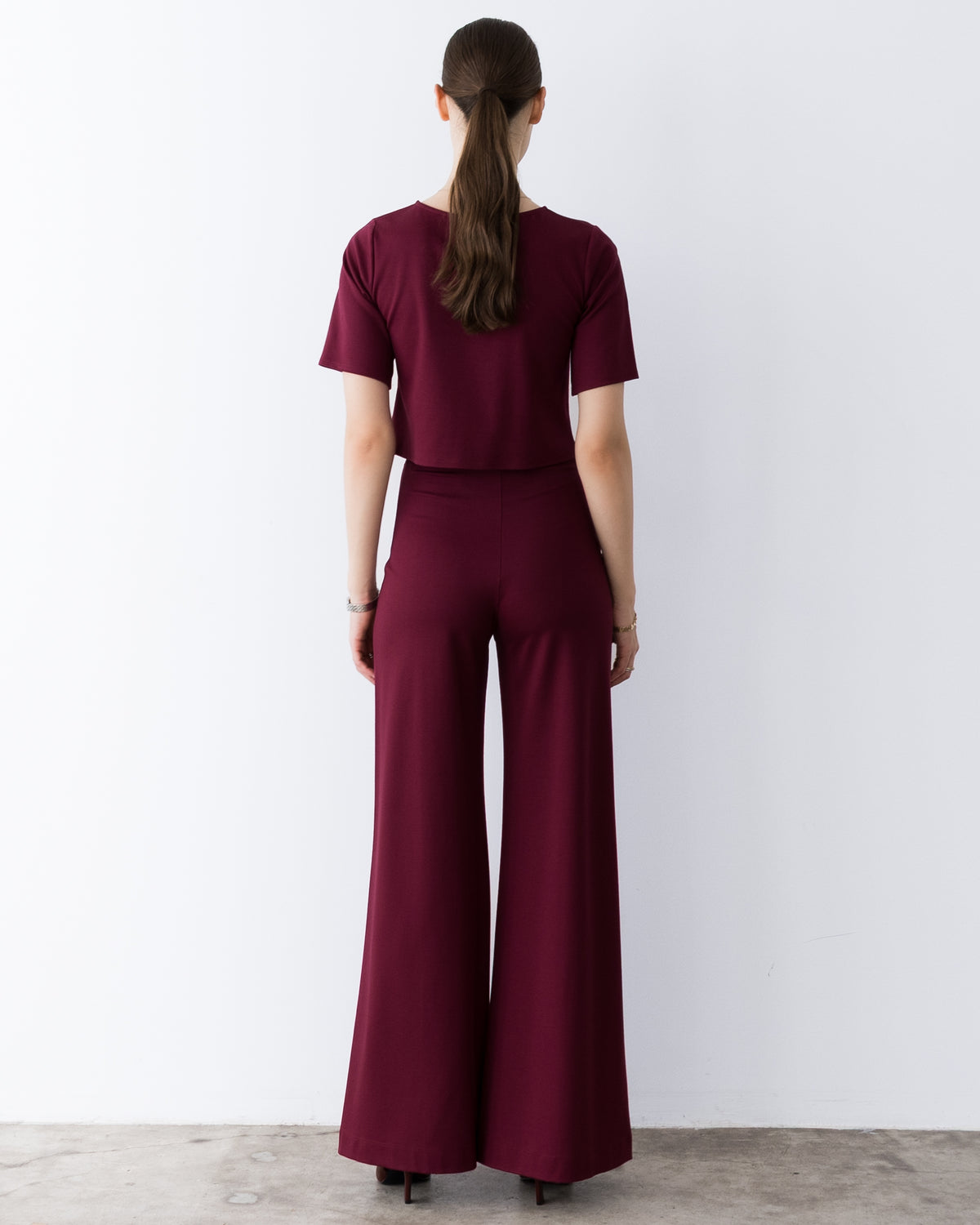 Wine Ponte Knit Short Sleeve Top