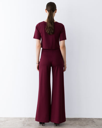 Wine Ponte Knit Short Sleeve Top