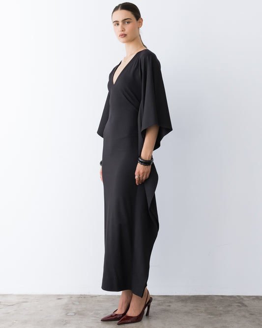 Black Ponte Knit Fitted Caftan Gown