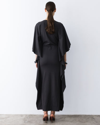 Black Ponte Knit Fitted Caftan Gown