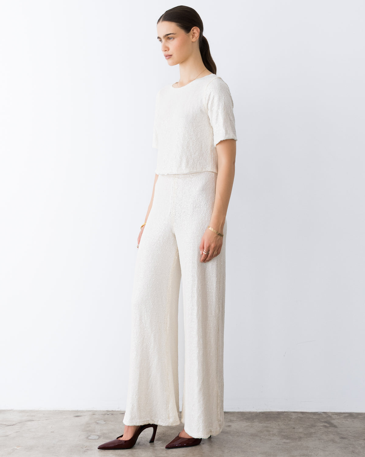 Ivory Sequin Standard Wide Leg Pant