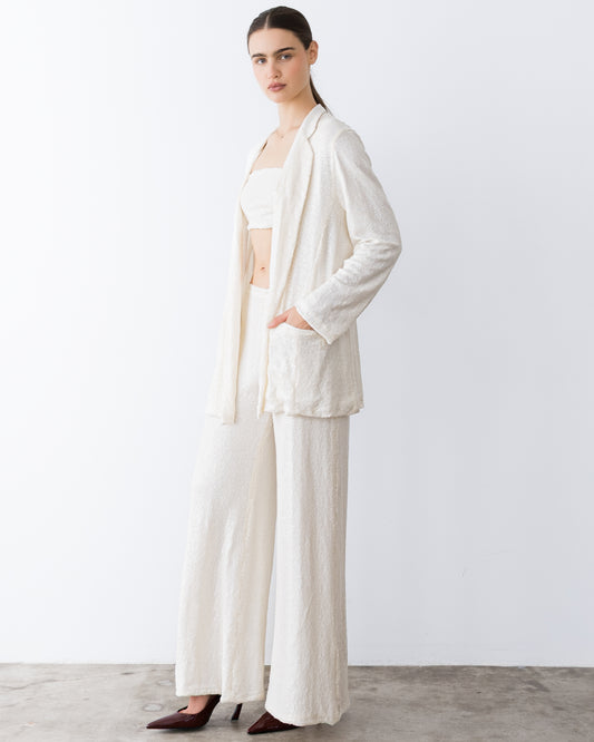 Ivory Sequin Oversized Blazer