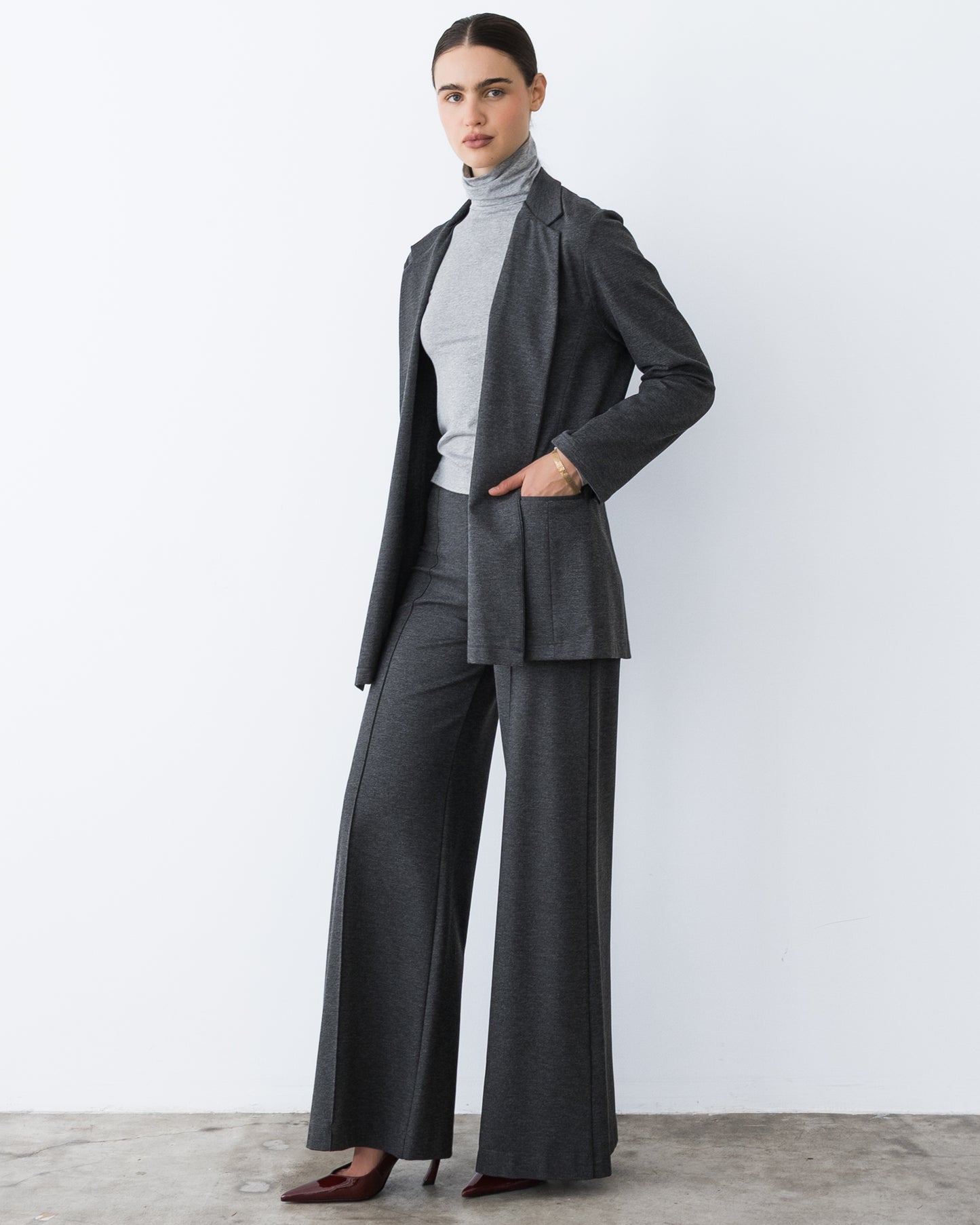 Charcoal Ponte Knit Oversized Blazer