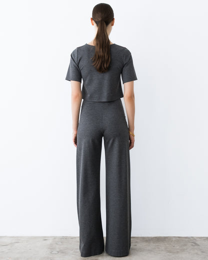 Charcoal Ponte Knit Short Sleeve Top