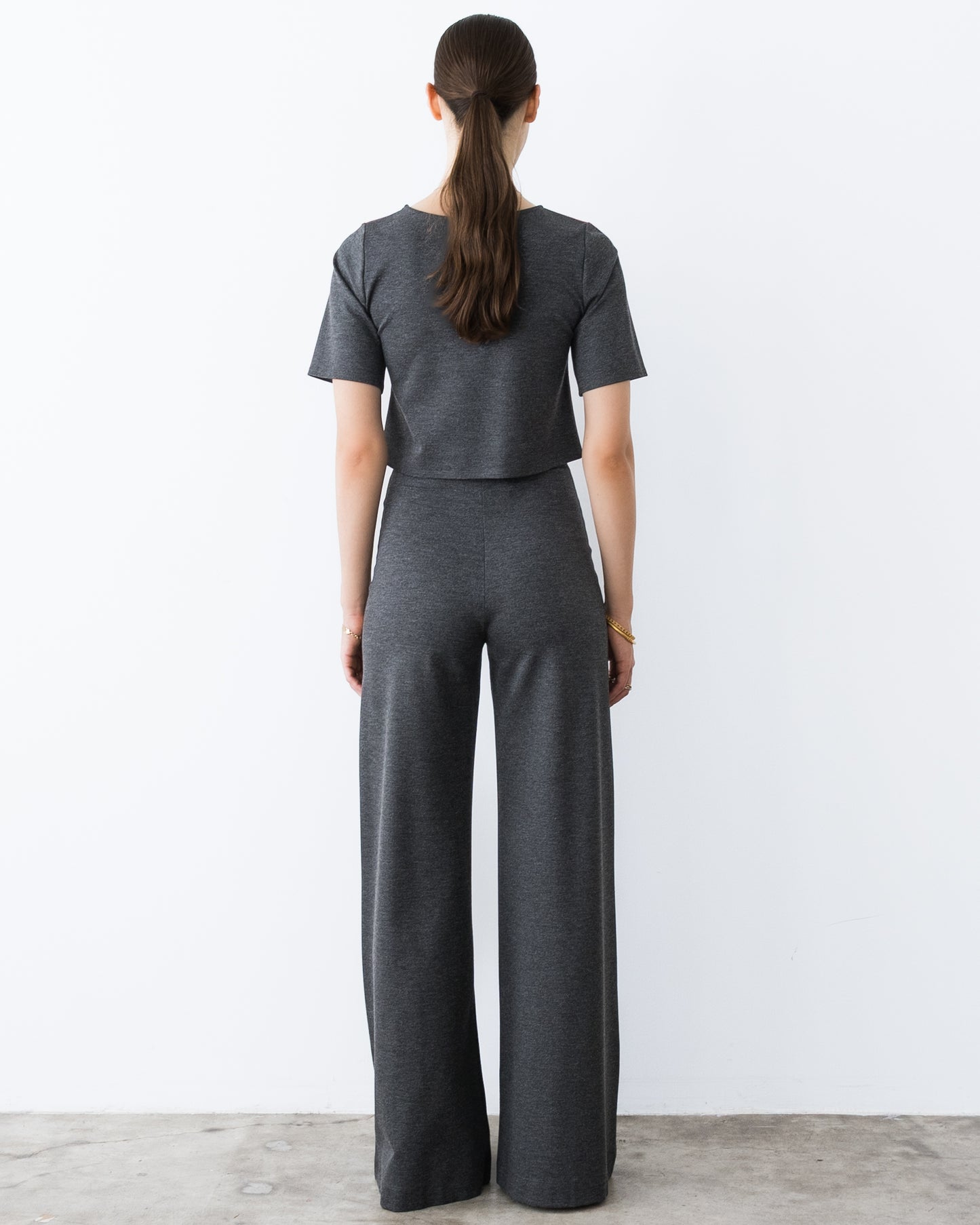 Charcoal Ponte Knit Long Wide Leg Pant