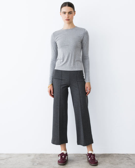 Charcoal Ponte Knit Cropped Straight Leg Pant