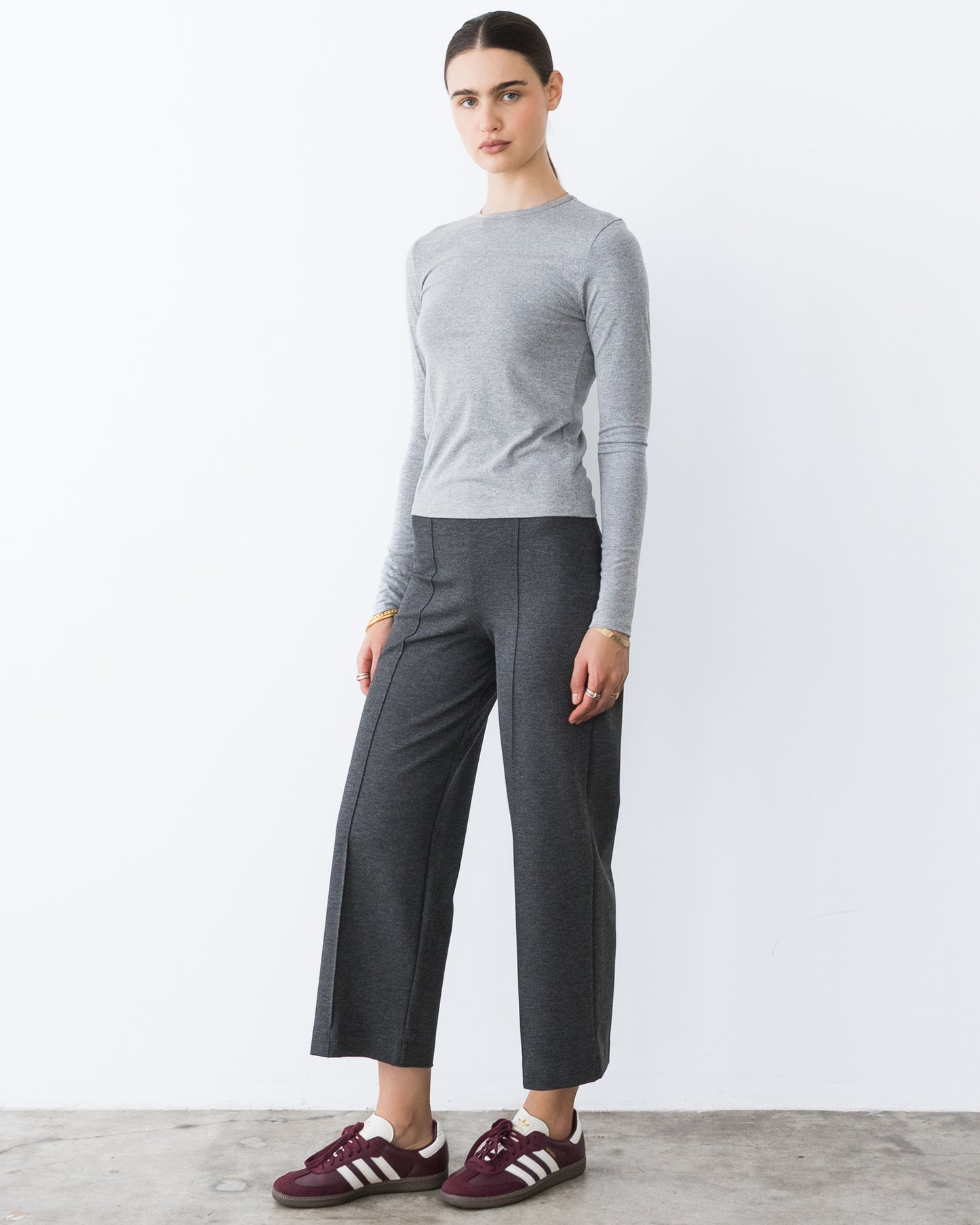 Charcoal Ponte Knit Cropped Straight Leg Pant