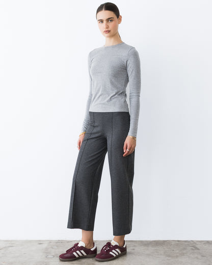 Charcoal Ponte Knit Cropped Straight Leg Pant