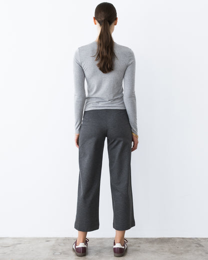Charcoal Ponte Knit Cropped Straight Leg Pant