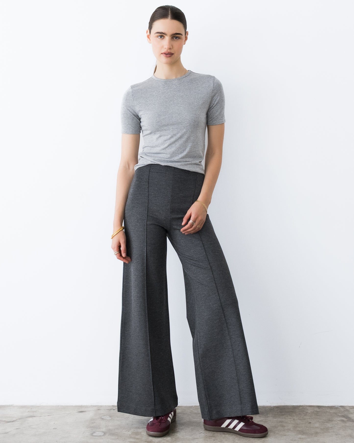 Charcoal Ponte Knit Standard Wide Leg Pant