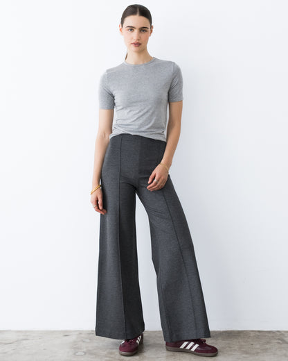 Charcoal Ponte Knit Standard Wide Leg Pant