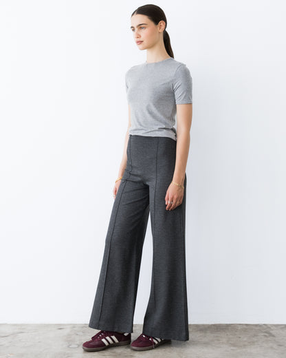 Charcoal Ponte Knit Standard Wide Leg Pant