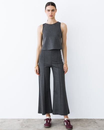 Charcoal Ponte Knit Cropped Wide Leg Pant