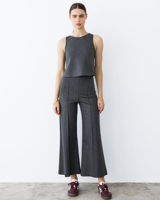 Charcoal Ponte Knit Cropped Wide Leg Pant