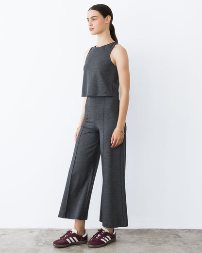 Charcoal Ponte Knit Cropped Wide Leg Pant