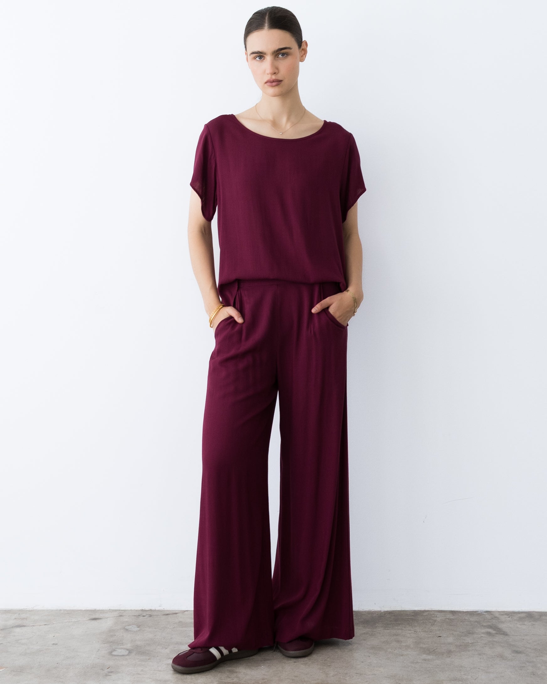 Wine Linen Blend Yacht Pant