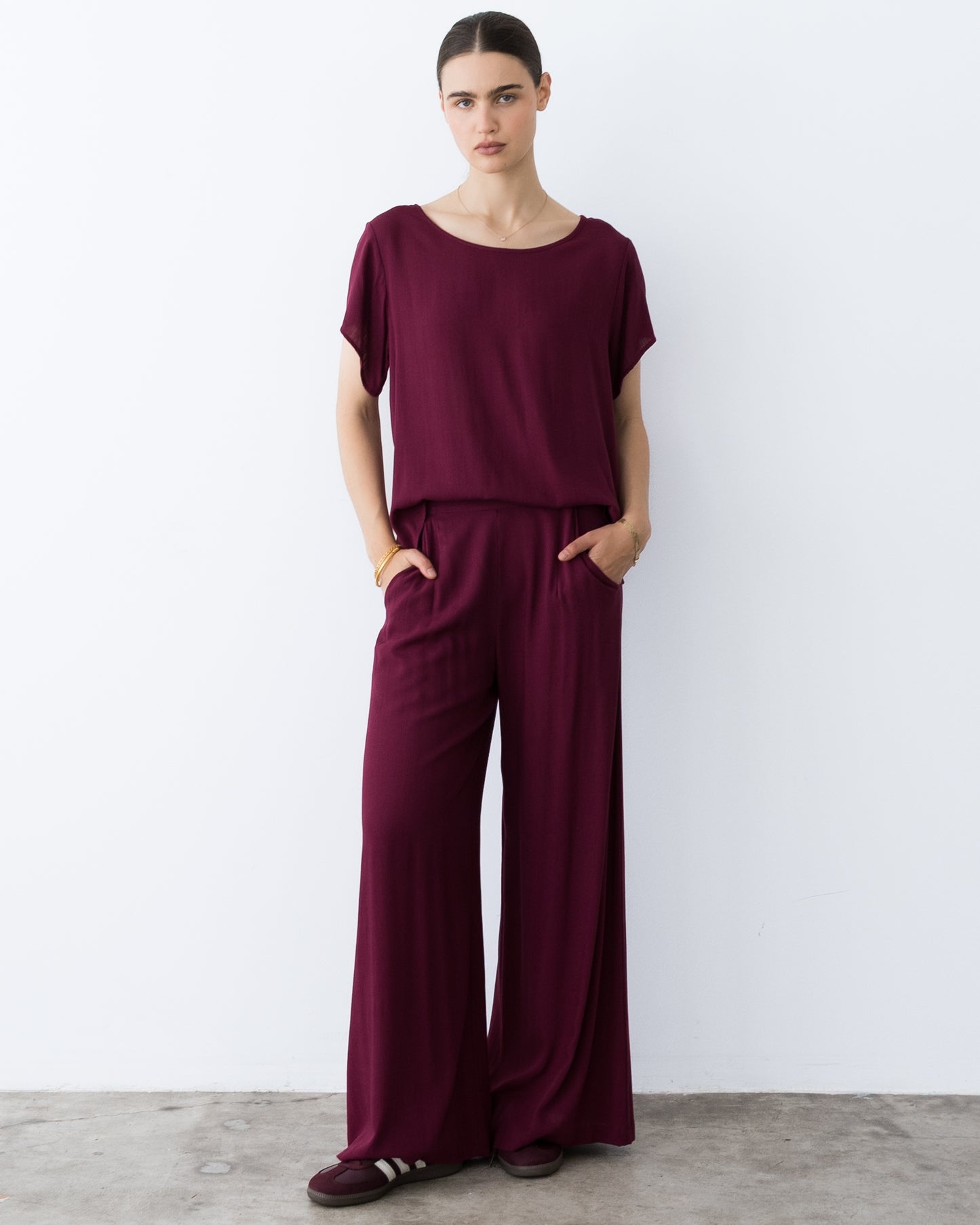 Wine Linen Blend Yacht Pant