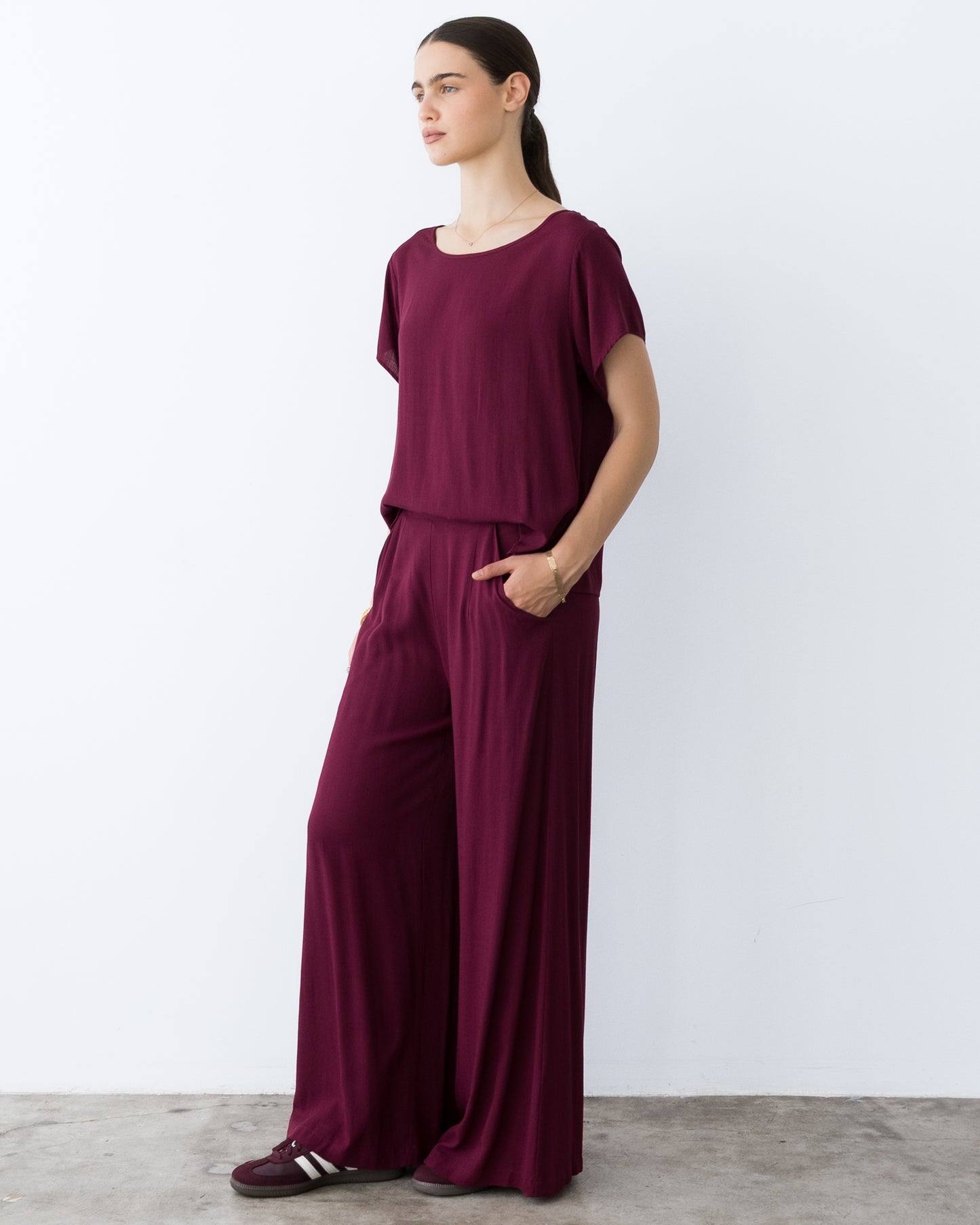 Wine Linen Blend Yacht Pant