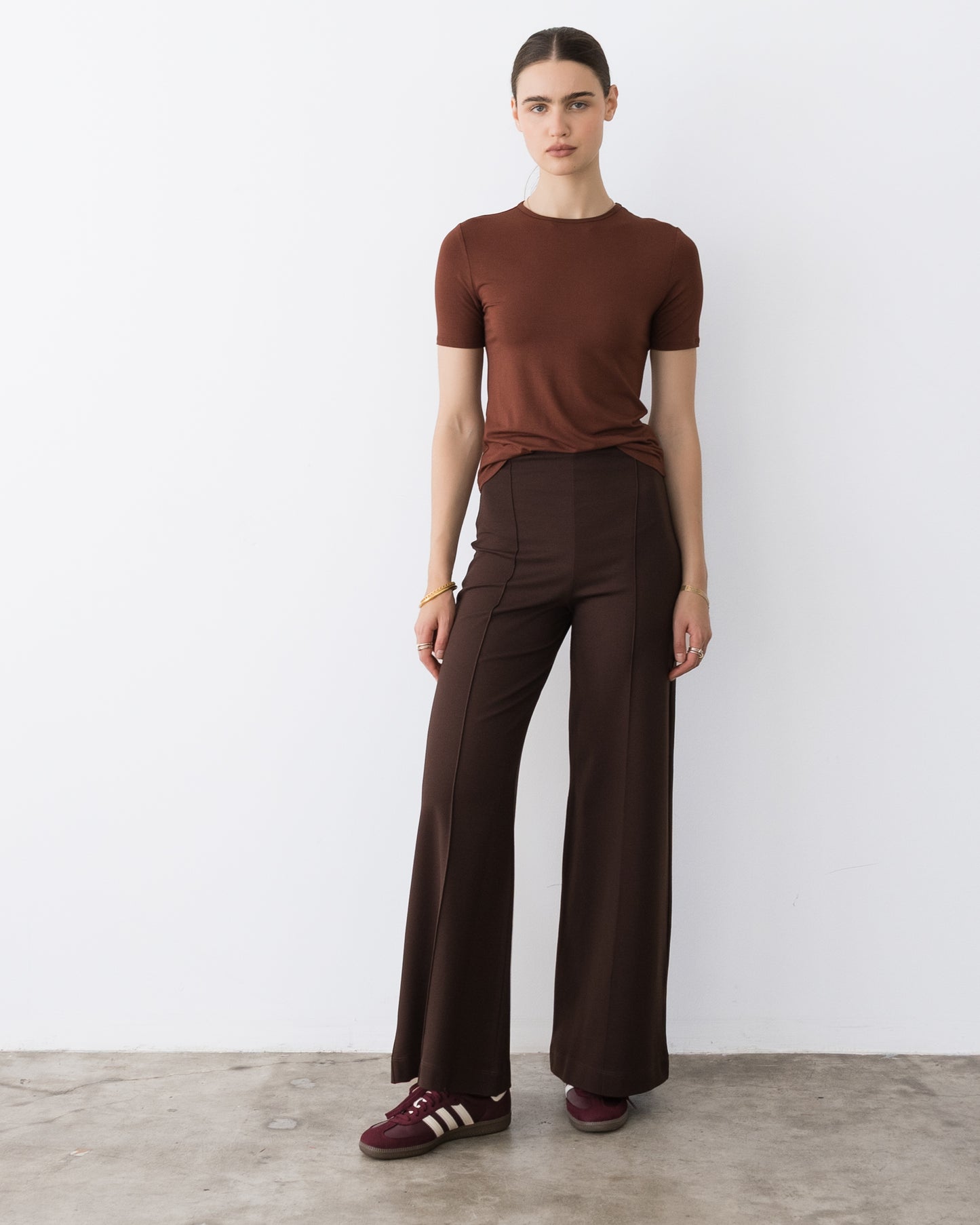 Chocolate Ponte Knit Standard Wide Leg Pant