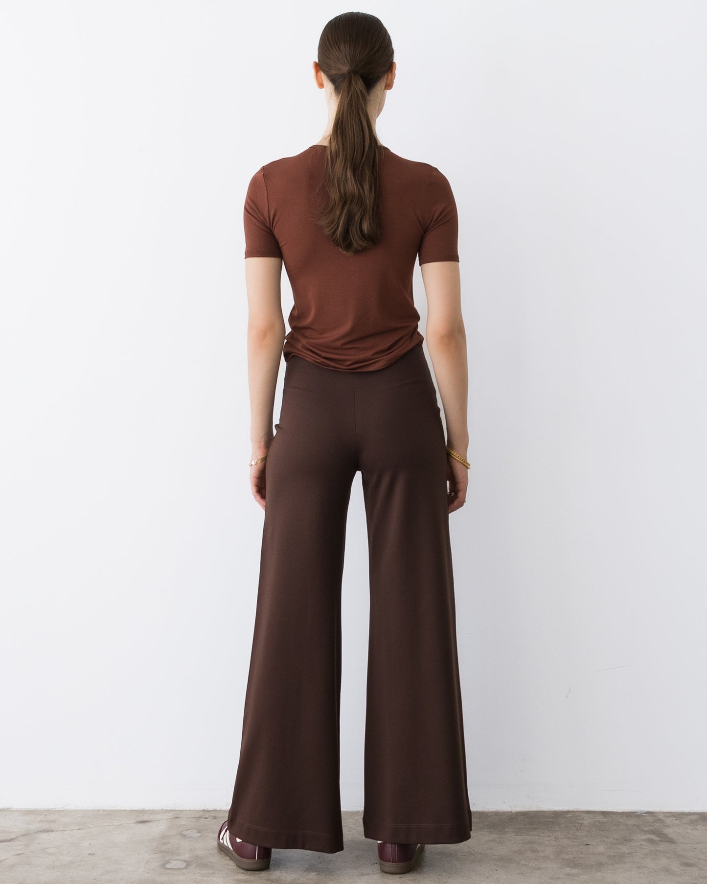 Chocolate Ponte Knit Standard Wide Leg Pant