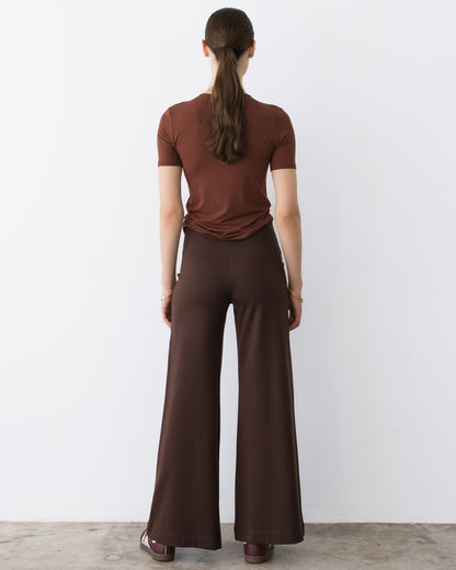 Chocolate Ponte Knit Standard Wide Leg Pant