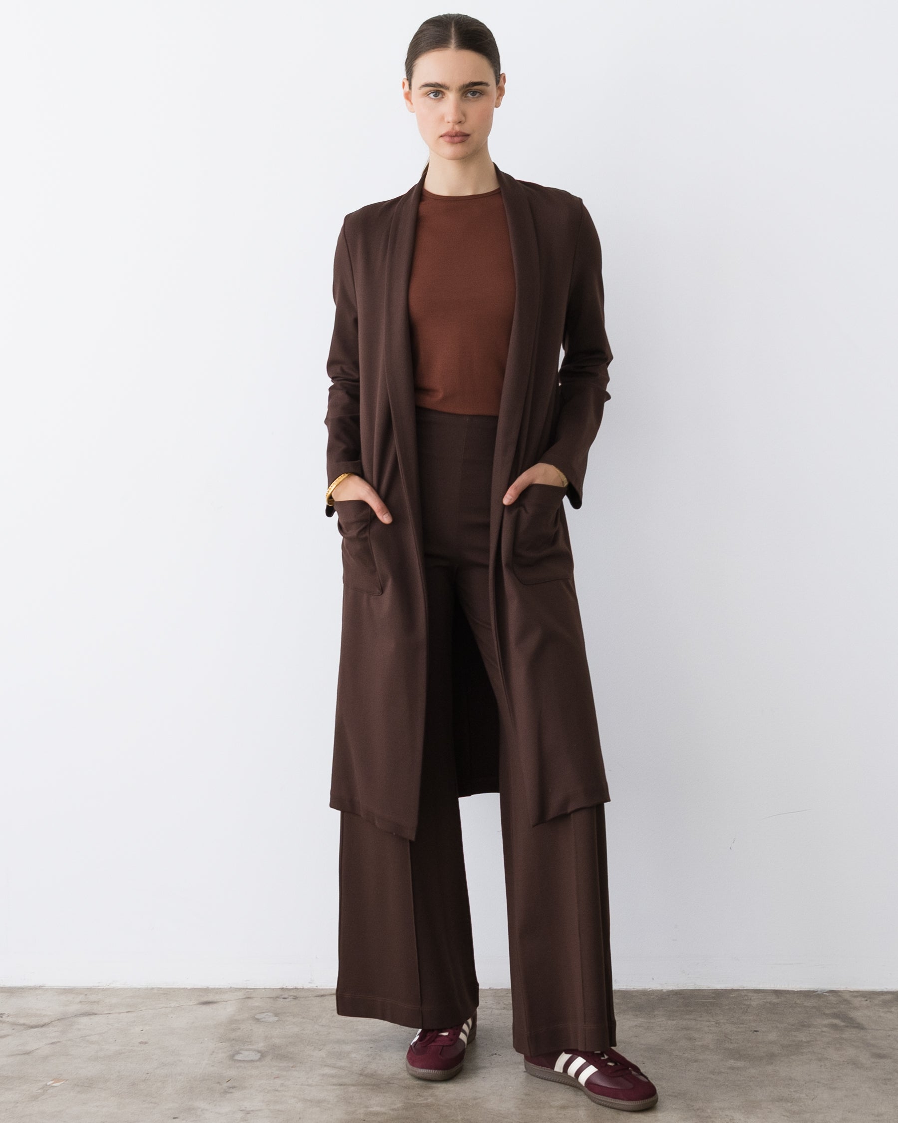 Chocolate Ponte Knit Smoking Jacket