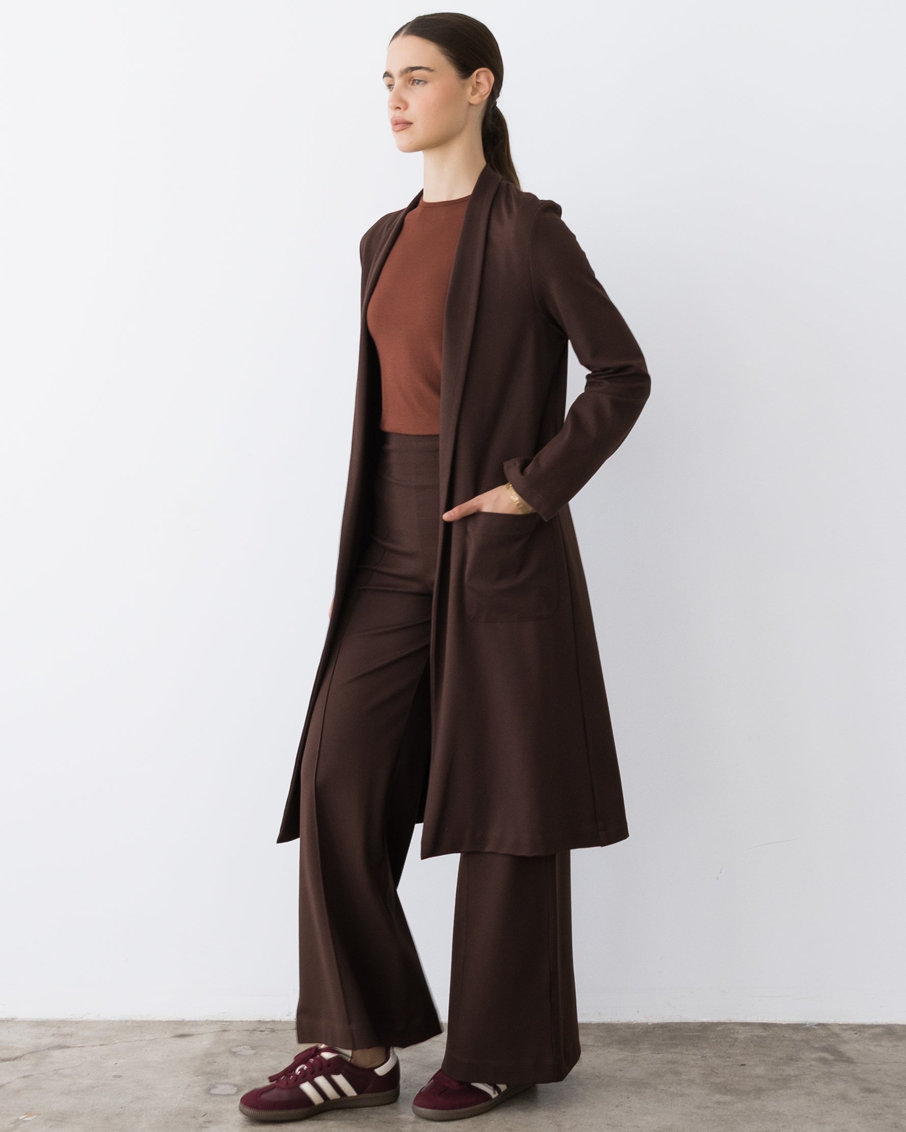 Chocolate Ponte Knit Smoking Jacket