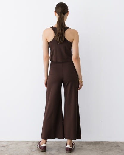 Chocolate Ponte Knit Cropped Wide Leg Pant