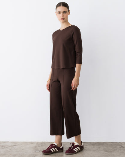 Chocolate Ponte Knit 3/4 Sleeve Top