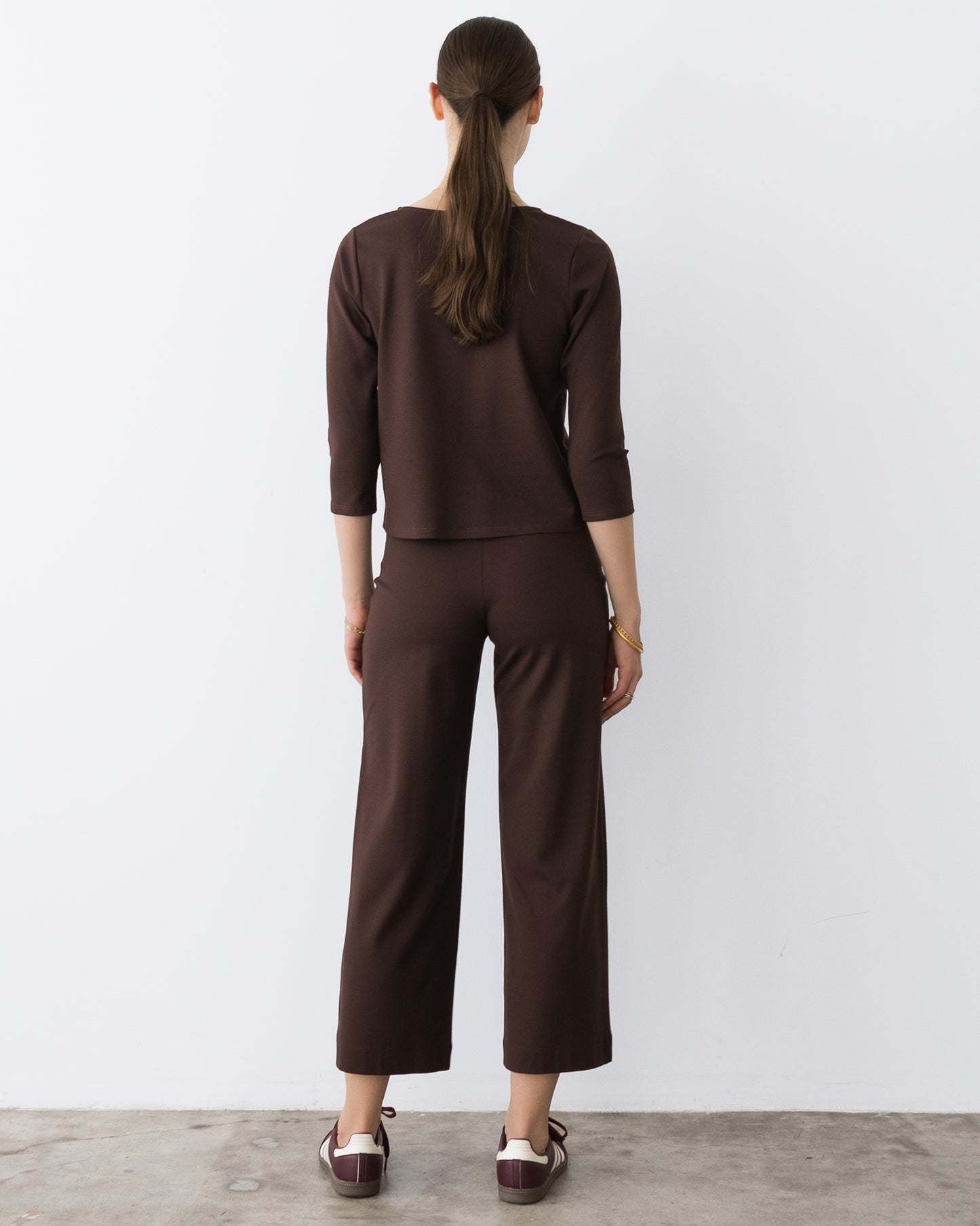 Chocolate Ponte Knit 3/4 Sleeve Top