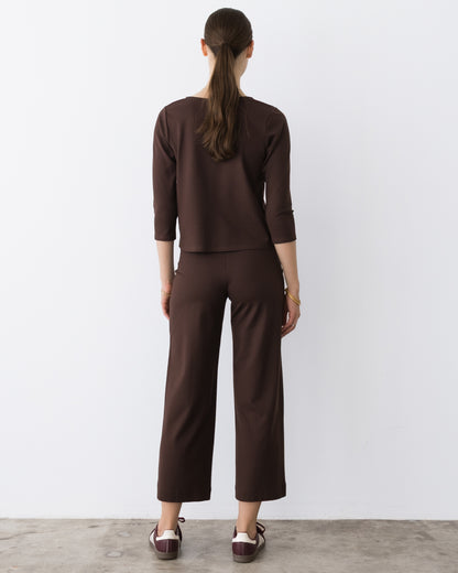 Chocolate Ponte Knit 3/4 Sleeve Top