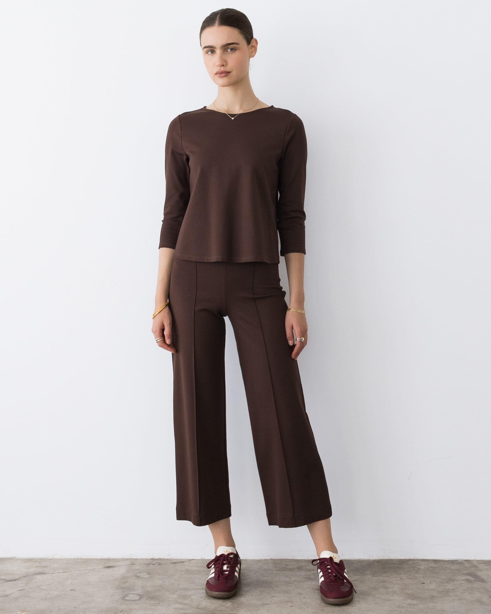 Chocolate Ponte Knit Cropped Straight Leg Pant