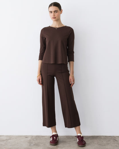 Chocolate Ponte Knit Cropped Straight Leg Pant