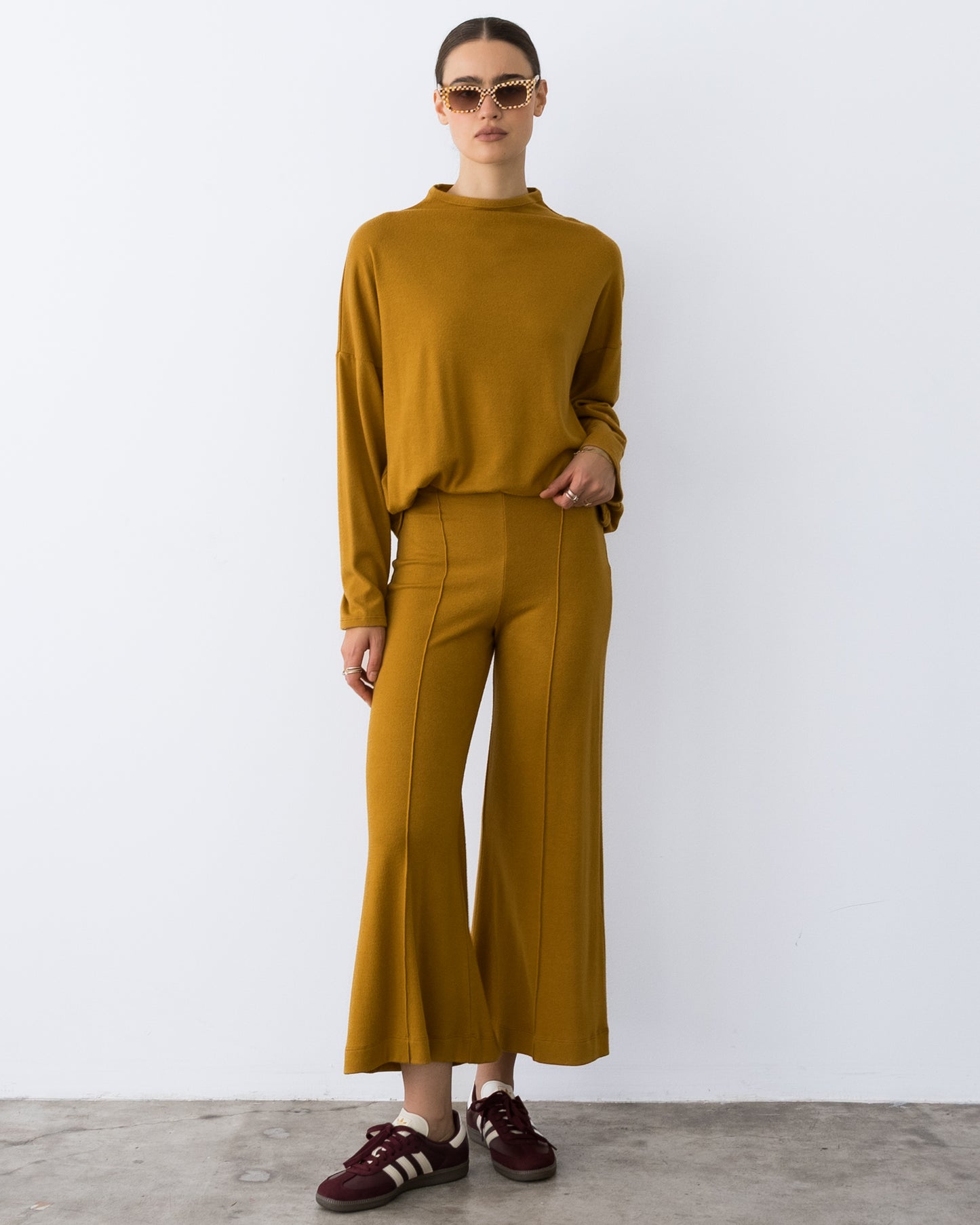 Saffron Sweater Knit Cropped Wide Leg Pant