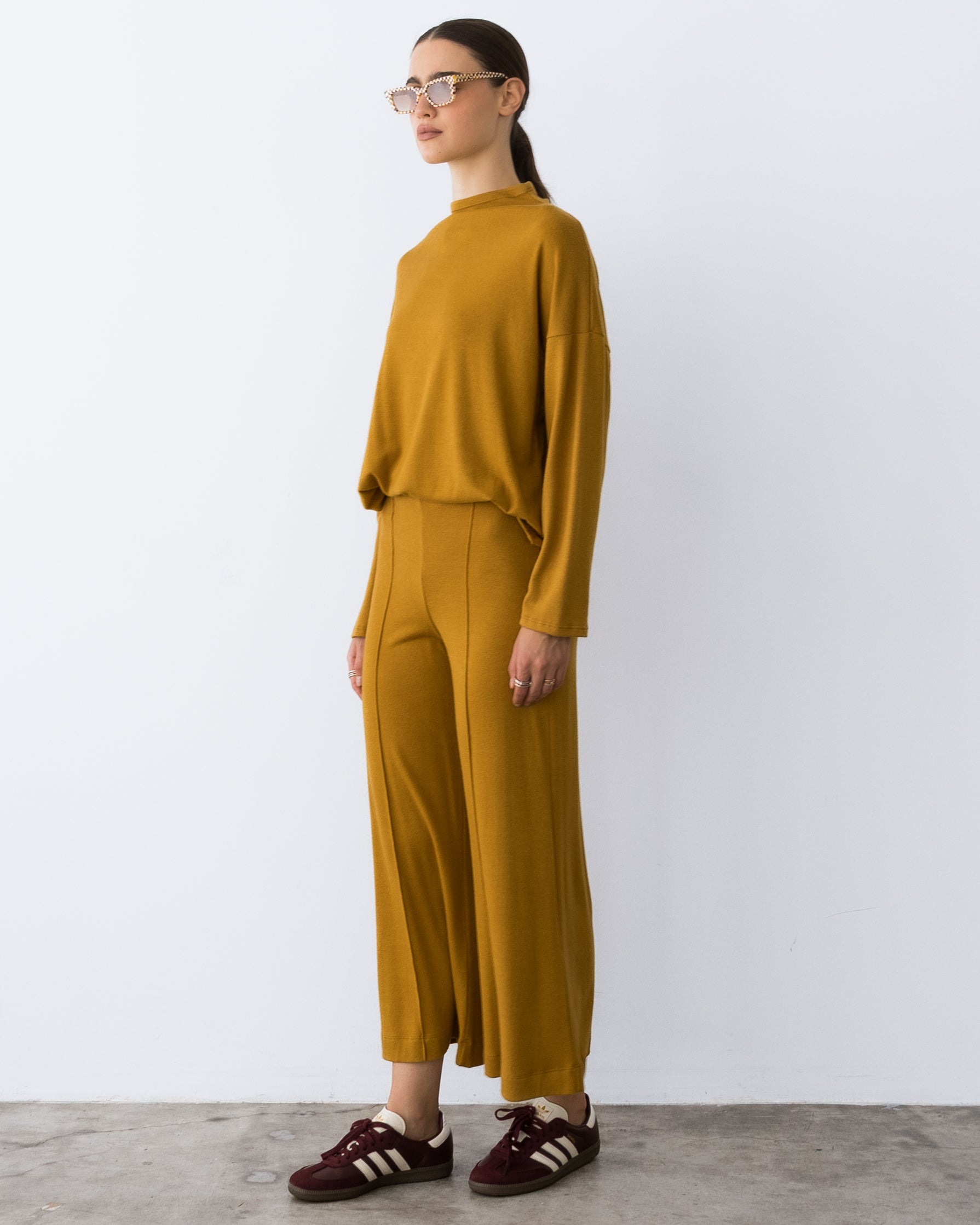 Saffron Sweater Knit Funnel Neck Top