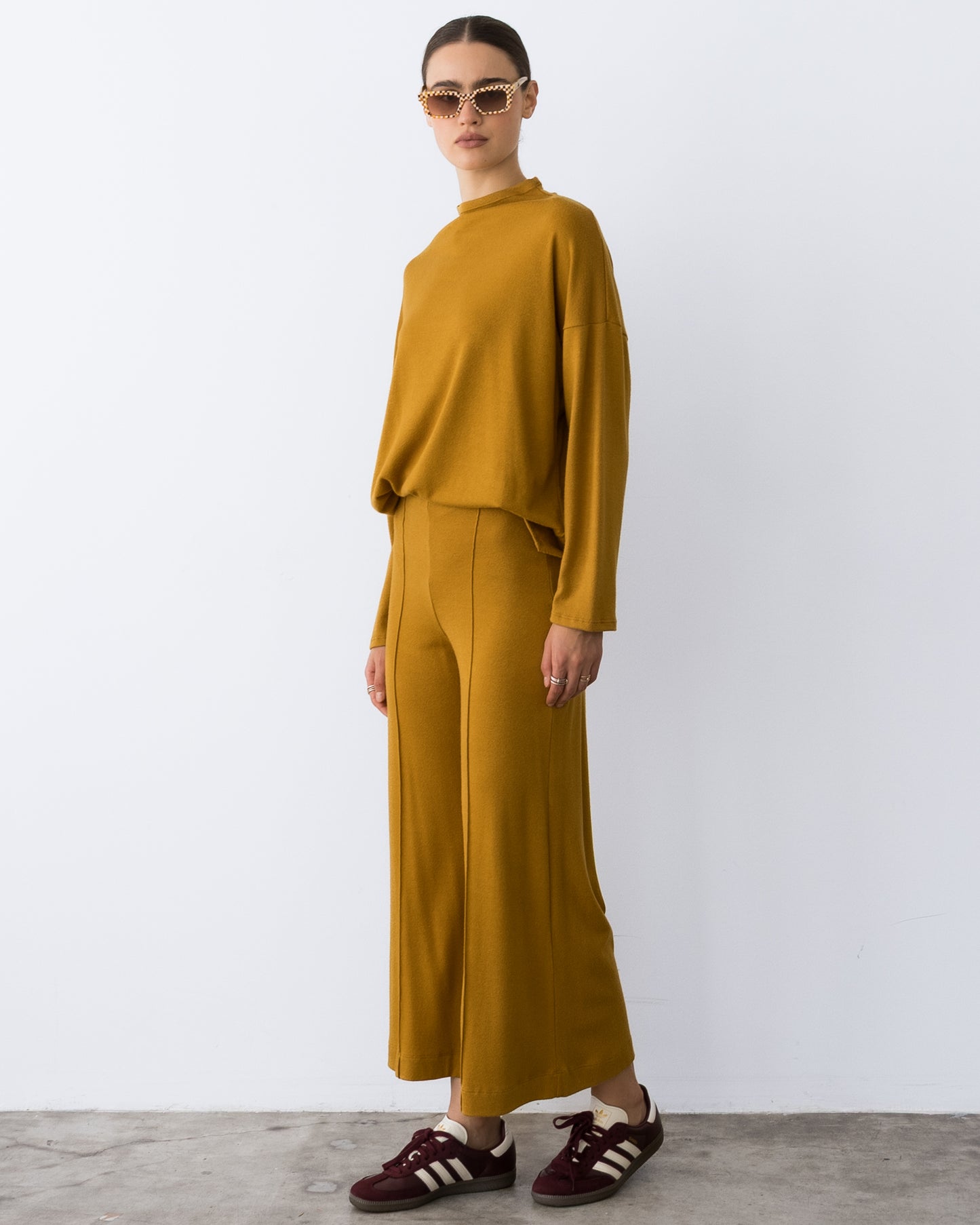 Saffron Sweater Knit Cropped Wide Leg Pant