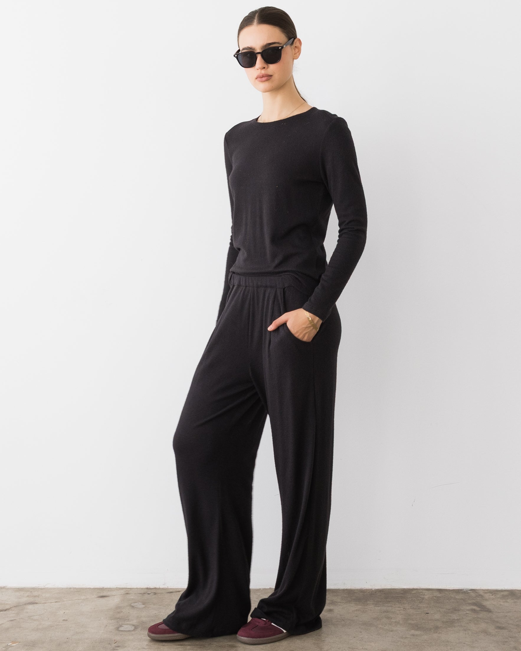 Black Sweater Knit Long Sleeve Top