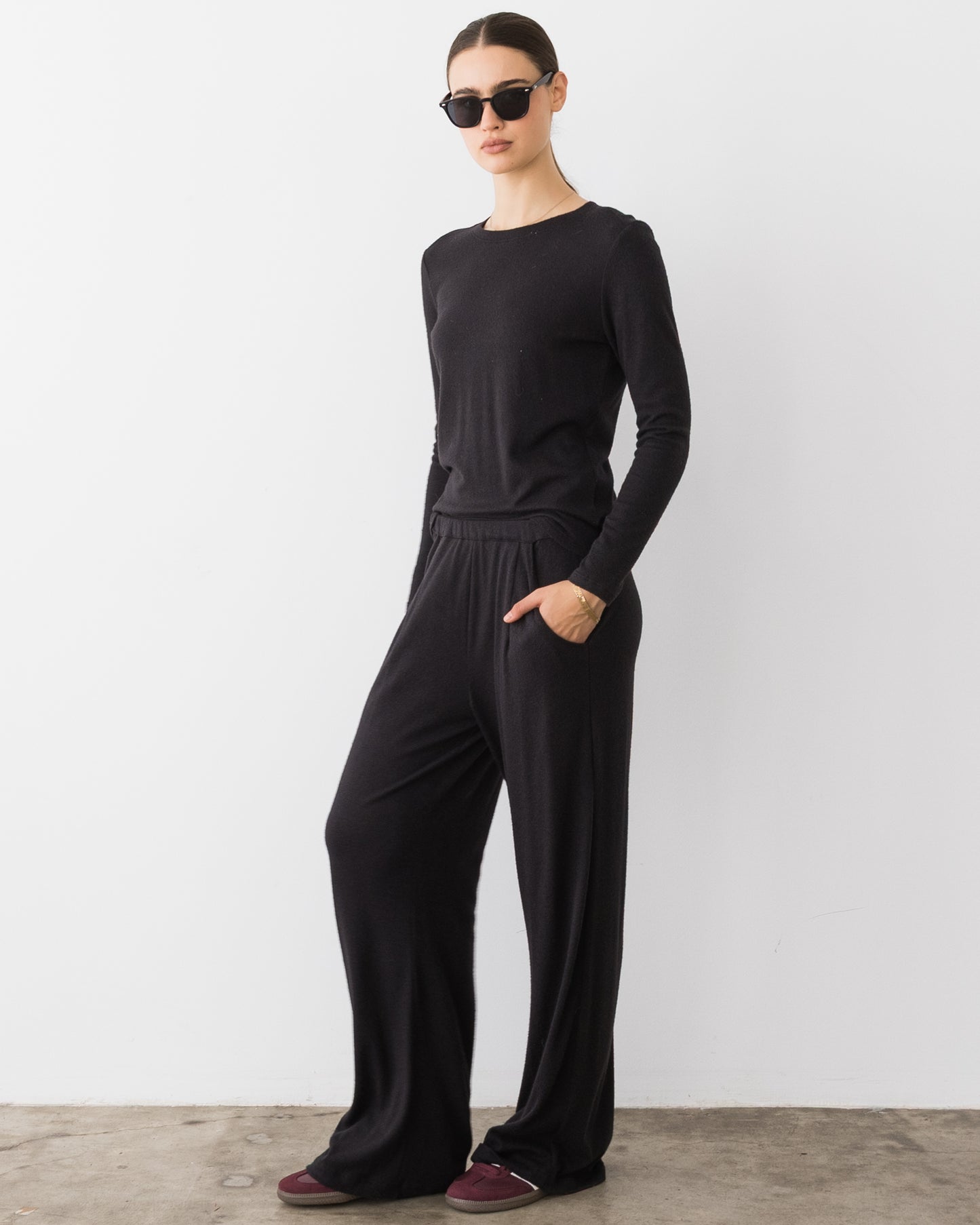 Black Sweater Knit Long Sleeve Top
