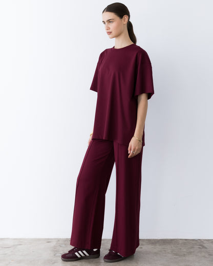 Wine Ponte Knit Big Shirt
