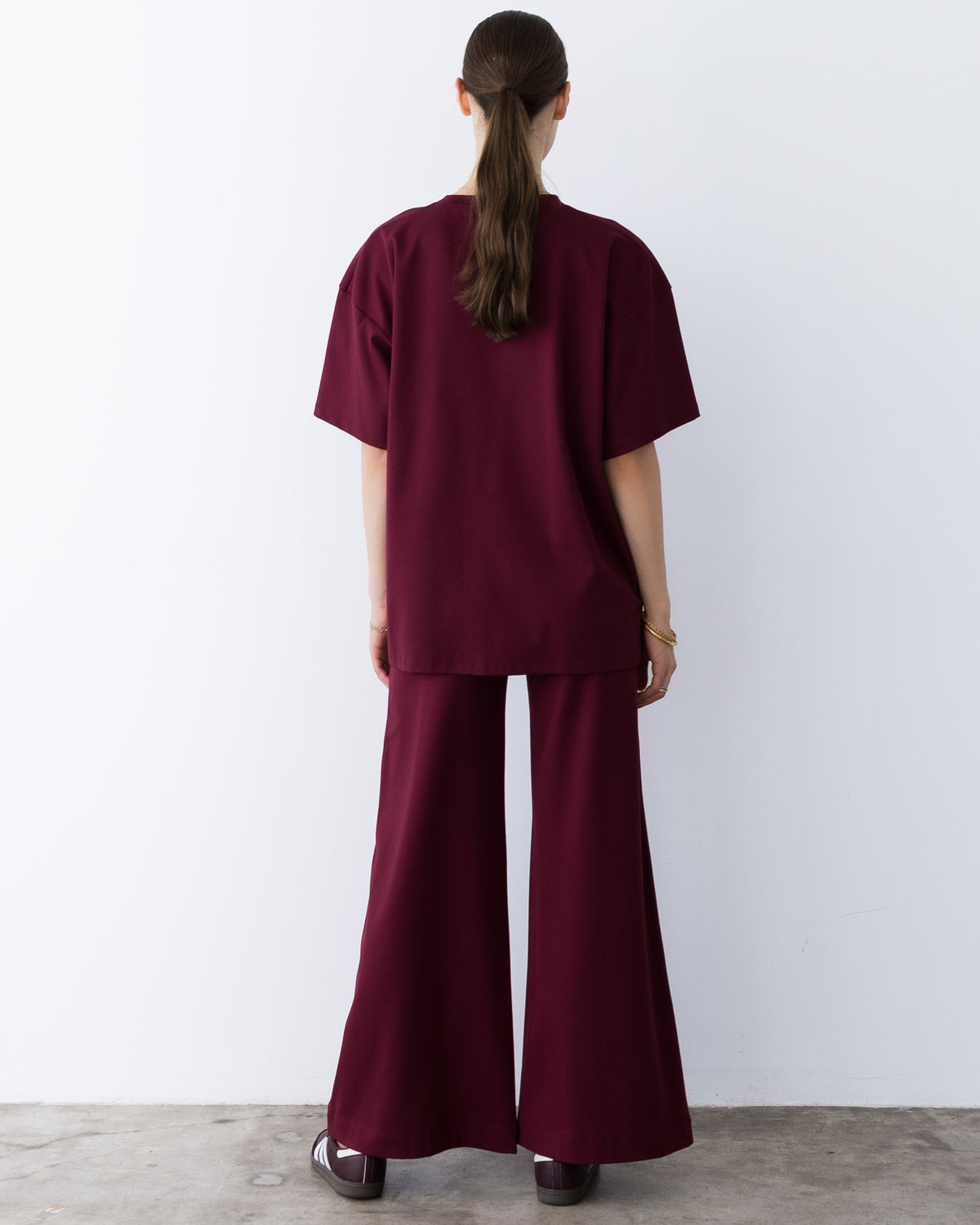 Wine Ponte Knit Standard Wide Leg Pant