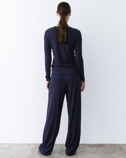Navy Sweater Knit Long Sleeve Top