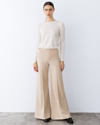 Almond Stretch Suede Standard Wide Leg Pant