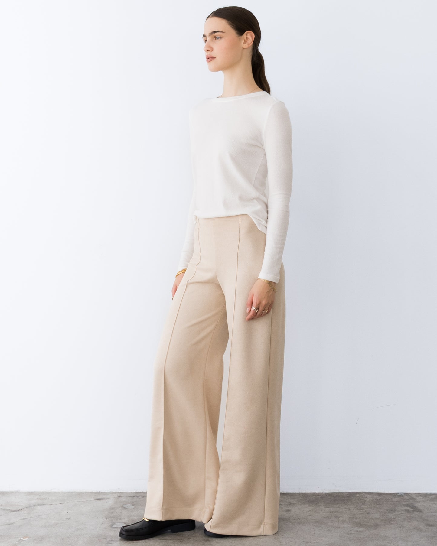 Almond Stretch Suede Standard Wide Leg Pant