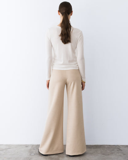 Almond Stretch Suede Standard Wide Leg Pant