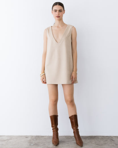 Almond Stretch Suede Party Dress