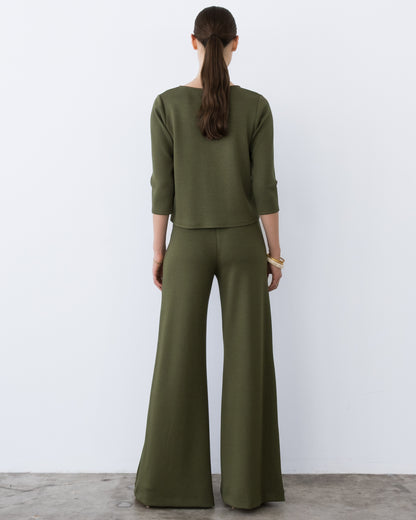 Olive Scuba 3/4 Sleeve Top
