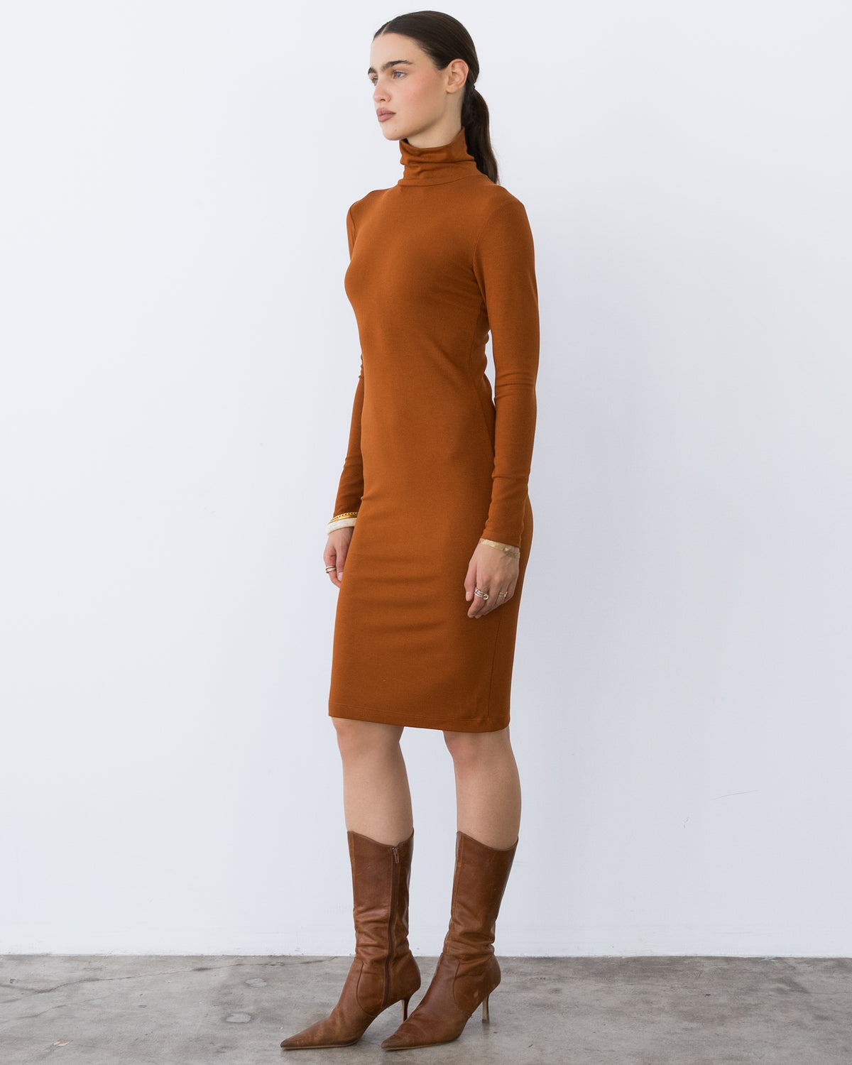 Rust Midi Turtleneck Dress